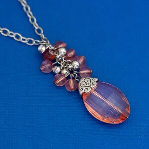 30 inch, Vintage Brown Beads Silver Tone Chain Links Necklace - D42